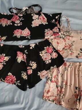 Floral Super Comfy Sleepwear Set — Pink & Black By FLORA NIKROOZ  size Small